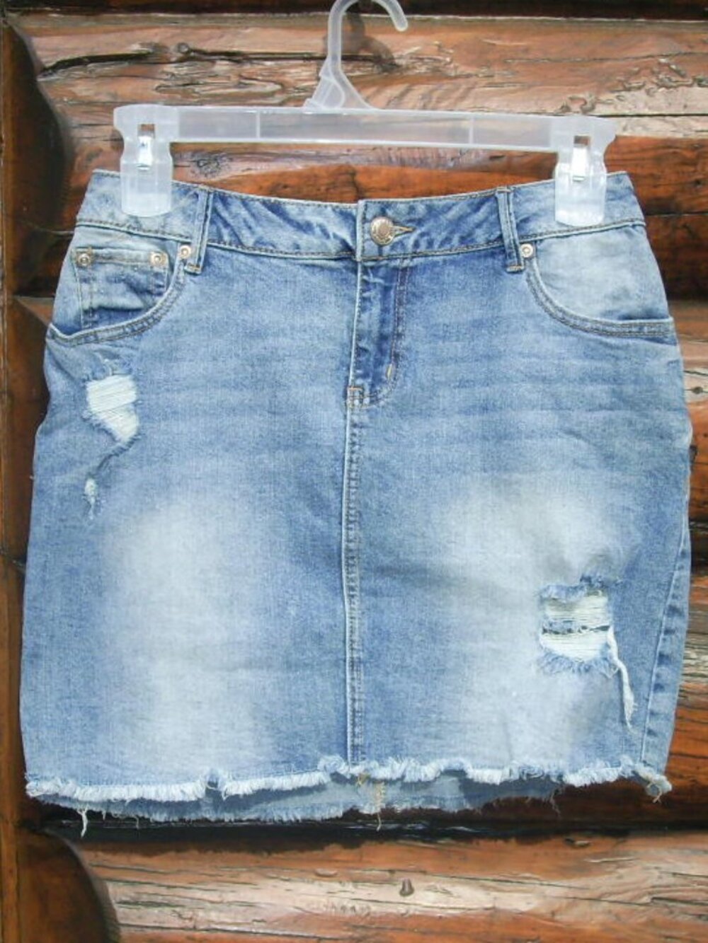 Maurices Frayed Distressed Denim Mini Skirt Size 5/6